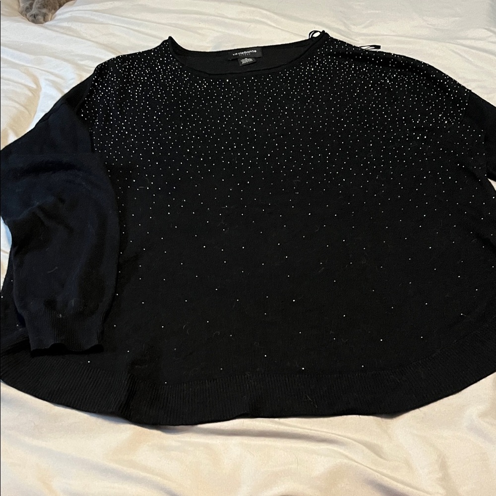 Liz Claiborne Black Top with Silver sparkling Accents - Picture 2 of 4